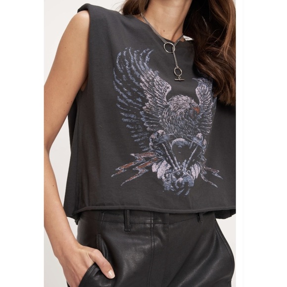 Project Social T Washed Black Eagle Rocker Shoulder Pad Muscle Tee XS-Small - Picture 3 of 12